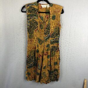Jane Ashley Romper Womens Small Gold Green Crinkle Beaded Shorts Jumper Artsy